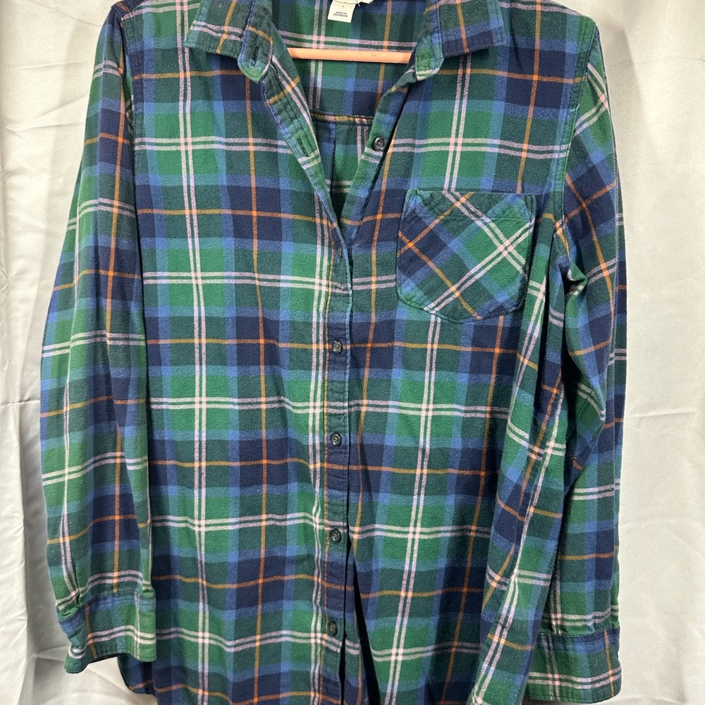 Old Navy Blue & Green Plaid Button-Down Shirt